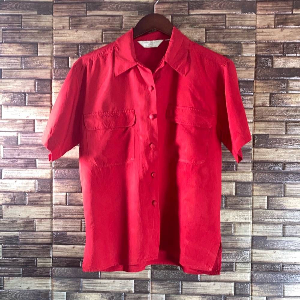 Women’s Vintage Red Peter Martin Silk Collection Medium Button Down Shirt